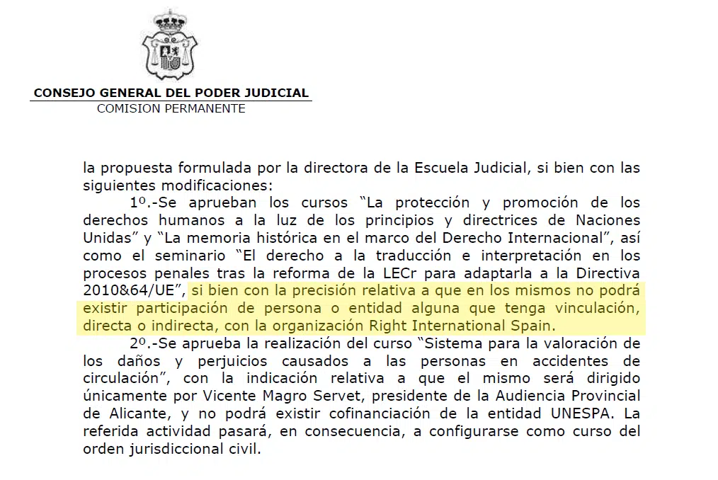 Jueces para la Democracia recurrirá la decision del CGPJ de discriminar a Rights Internacional Spain