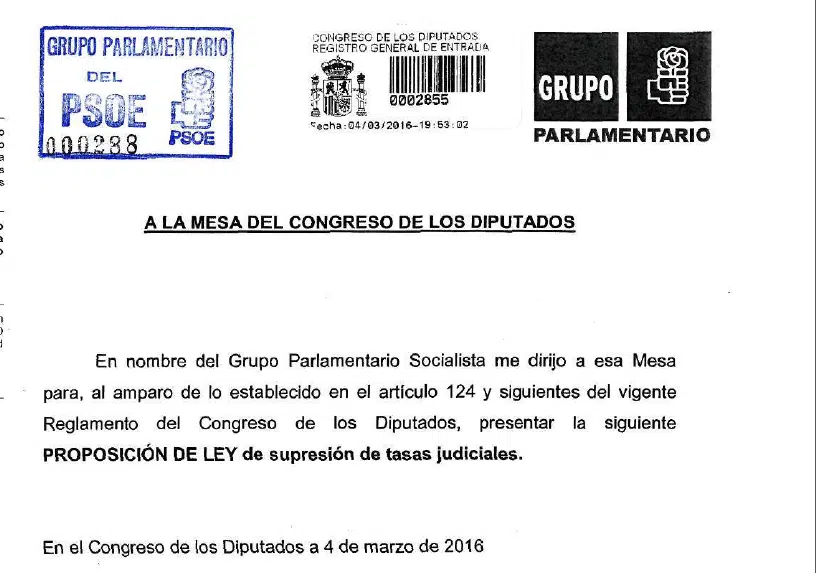 El PSOE pide la eliminación de tasas judiciales para ONGs y negocios inferiores al millón de euros