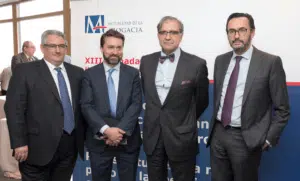 Rafael Navas, director general de la Mutualidad; Ignacio de la Torre, ARCANO; José Antonio Herce, AFI y Enrique Sanz Fernández-Lomana, presidente de la Mutualidad.
