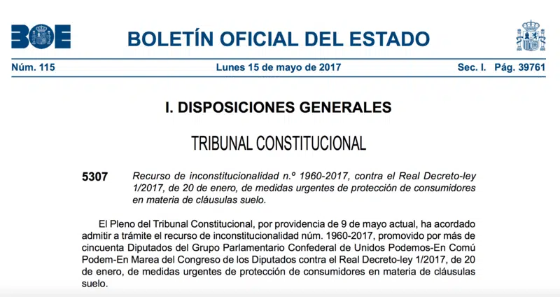 El Constitucional admite un recurso de Podemos contra el decreto de las cláusulas suelo