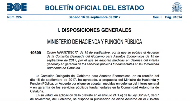 El BOE publicó las medidas de control de las cuentas de la Generalitat decretadas por Montoro