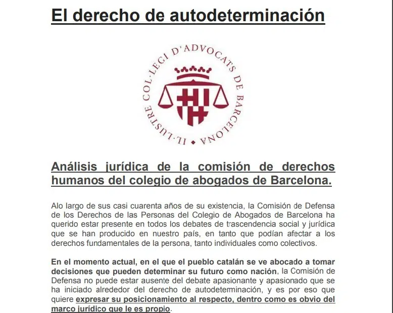 El ICAB aclara que no respalda el informe que circula en redes sobre la autodeterminación de Catalunya