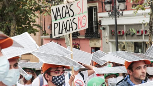 Casi 200 asociaciones y plataformas ciudadanas de toda España protestan en Madrid contra los megaproyectos de renovables en zonas rurales