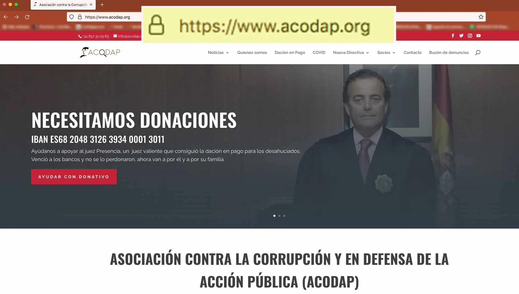 El magistrado Gadea ordena bloquear la nueva web que había abierto Presencia, acodap.org, y cerrar su canal de Youtube Acodap Noticias