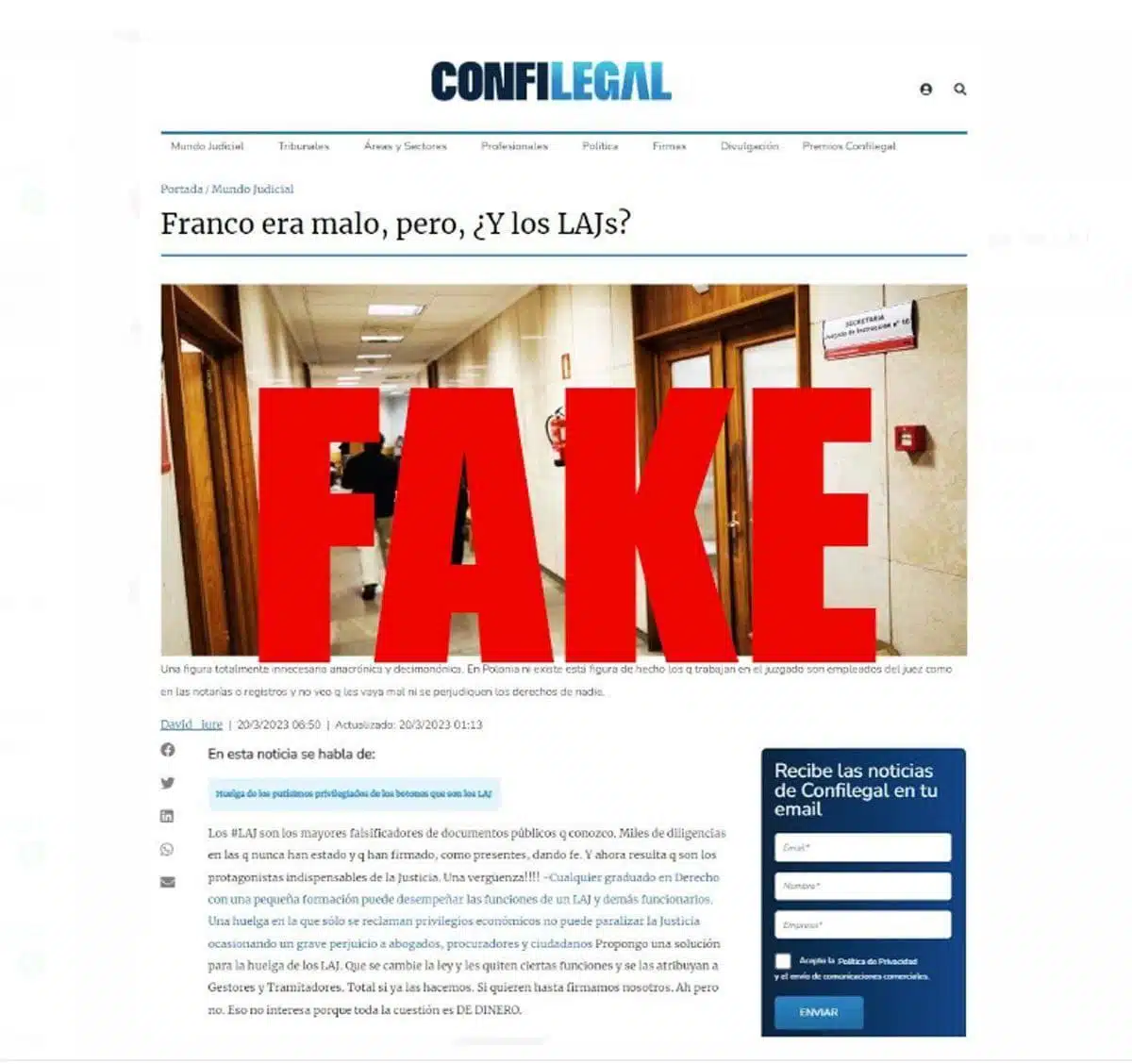 Propaganda «FAKE» contra Confilegal a cuenta de la huelga de los LAJ