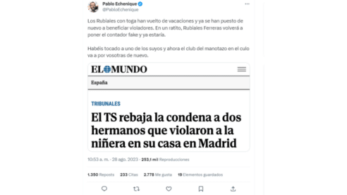 Echenique llama a los jueces “Rubiales con toga” por aplicar la ley del ‘sólo sí es sí’