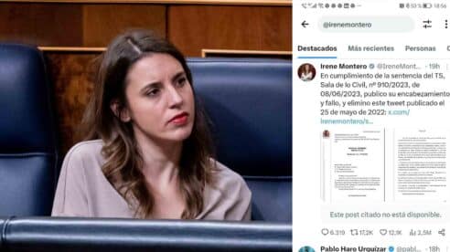 Irene Montero cumple la sentencia del Supremo y borra el tuit en el calificó de maltratador al exmarido de María Sevilla