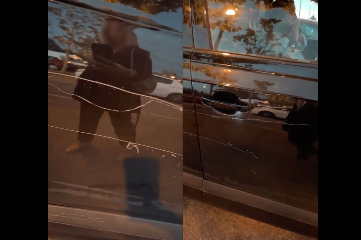 El auto rayado de José María Garzón. (Captura).