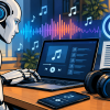 Robot AI inteligencia artificial creando música digital